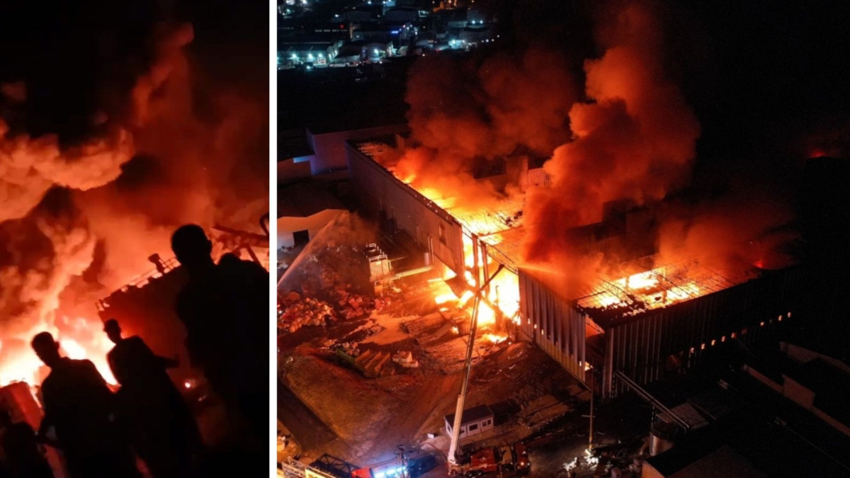 Bursa'da Geri Dönüşüm Fabrikasında Çıkan Yangında Alevler Göğe Yükseldi